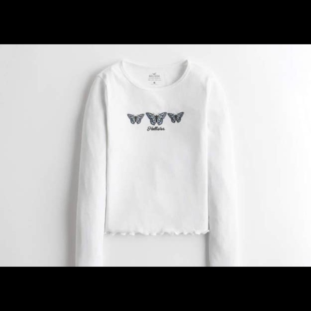 Hollister Triple Embroidered Butterfly Long Sleeve Crop Top